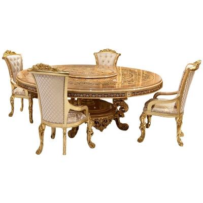 China Hand Painted Made in China European Style Luxury Solid Wood Round Dining Table for sale