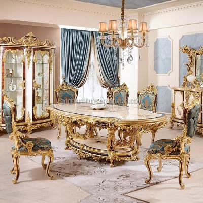 China Manual Solid Wood Carving Set Luxury European Style Furniture Solid Wood Carved Frame Table And Chair for sale