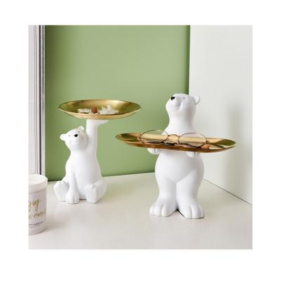 China Europe good quality new arrivals resin bear ornaments jewelry table storage box decoration items cute animal resin crafts for sale