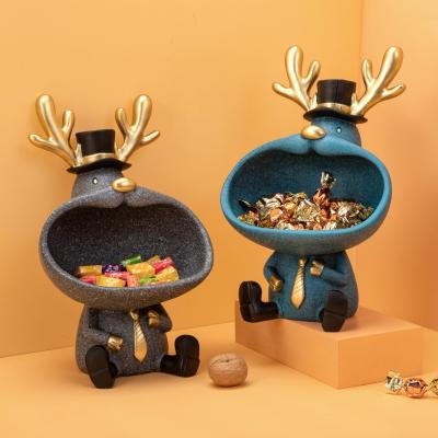 China Europe Wholesale Gift Resin Desktop Statue Open Big Mouth Deer Storage Ornaments Resin Crafts for sale