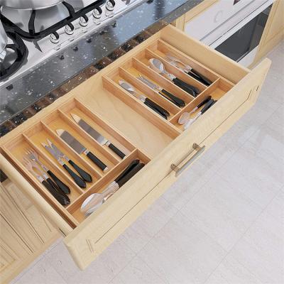 China Bamboo Telescopic Knife and Fork Box Viable Box Drawer Dividing Cutlery Storage Box for sale