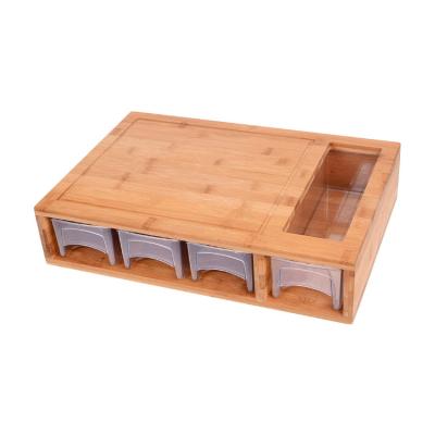 China Bambus Viable Bamboo Cutting Board with 3 Plastic Drawers | Bamboo cutting board with tray | Bamboo cutting board with 4 containers for sale