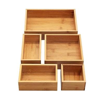 China Bamboo Viable 5 Piece Bamboo Storage Box Drawer Organizer Set Storage Organizer Divider For Office Supplies for sale