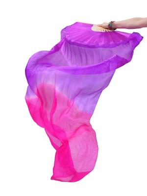 China Simple Handemade Waving Silk Belly Dancing Fans In Purple + Red Color for sale