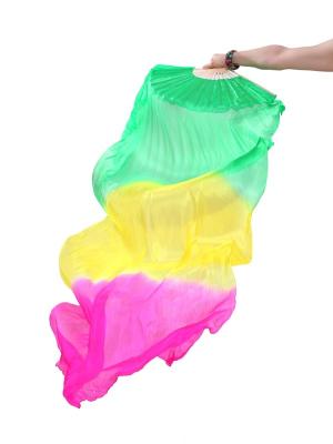 China Comfy Green + Yellow + Pink Belly Dancing Silk Fans For Kids / Adults for sale