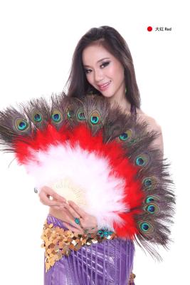 China Fancy Belly Dancing Fans Made With Different Peacock Feather Color For Performance for sale