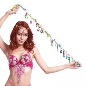 China Multi - color Calico Belly Dance Cane Decorated With Peacock Shaped Paillette for sale