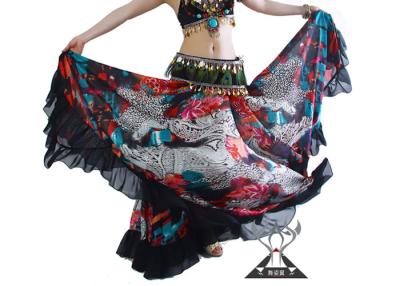 China Colorful Gradient Bohemian Belly Dance Chiffon Skirt Apparel Printed Large Hem for sale