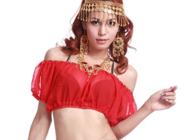 China Red Sexy Belly Dancing Bra Tops With Coin Off The Shoulder for Stage Performance for sale