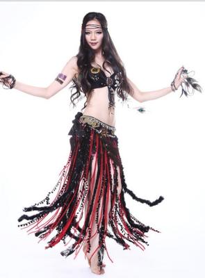 China Wild Sexy Black And Red Tribal Belly Dance Costumes , Belly Dancing Clothing for sale