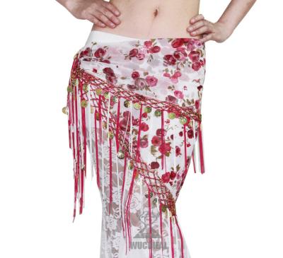 China Unique Beautiful Adult Chiffon Belly Dance Hip Scarves With Rose Printing for sale