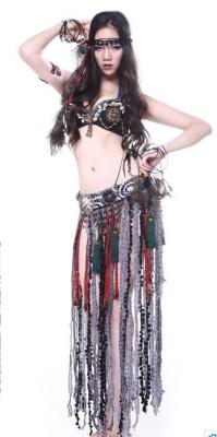 China Luxurious Black Tribal Belly Dance Costumes / Wear with Beaded Tassel for sale