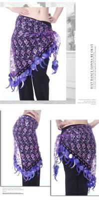 China Sweet Shinning Belly Dancing Hip Scarves In Purple / Peacock Blue / Rose Red for sale