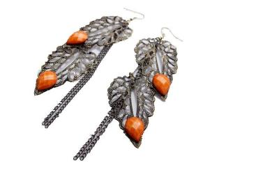 China Orange Ethnic Belly Dance Accessories , Performance Earrings Leaves Shape for sale