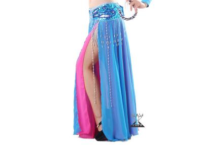 China Two Layer Slit Blue And Red Belly Dance Circle Skirt Length 92 cm / 36 inch for sale