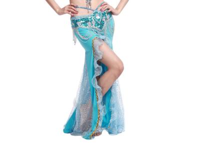 China Ladies Crystal Cotton Turkish Belly Dancer Skirt With Shining Hot Drilling In Light Blue for sale