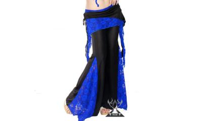 China Double Layers Tribal Belly Dance Pants Practice Costumes In Blue and Black for sale