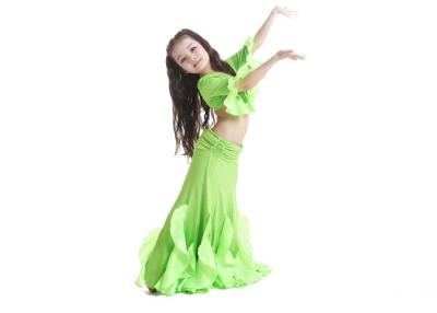 China Plus Size Girls Belly Dancing Costume Top And Skirt Set , Fruit Green Princess Style for sale