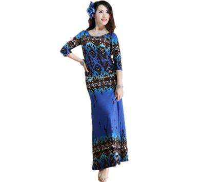 China Beautiful Blue Belly Dance Performance Costumes Egypt With Ethnic Flower Printing for sale