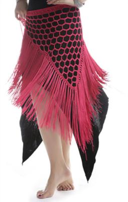 China Triangle Tassel Red Belly Dancing Hip Scarves With Net Grid Design , Exquisite Weave for sale