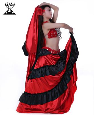 China Sexy Flamenco Belly Dance Performance Costumes , Belly Dancing Bra And Skirt Set for sale