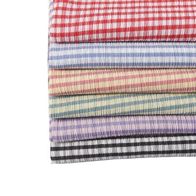 China Stocklot 97 Polyester 3 Spandex Soft Touch Crepe Cotton Seersucker Breathable Yarn Dyed Fabric Plaid Fabric For Shirts Dress for sale