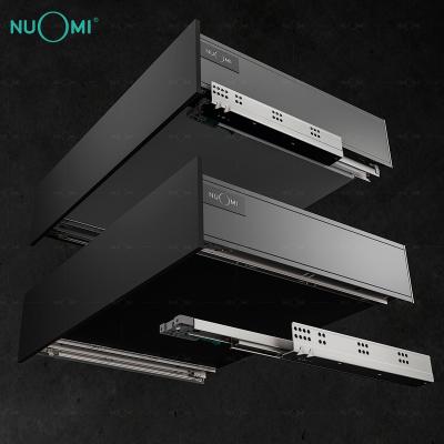 China Minimalist Nuomi Furniture Movement Hardware 135mm Tandem Box Slide Soft Closing Slim Sideboard 30 Kg Box Slide Drawer for sale