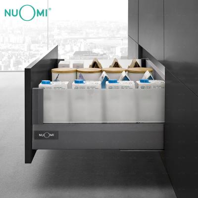 China Minimalist Nuomi OYA Kitchen Furniture Hardware Storage Accessory High Glass Tandem Box Door Panel Drawer Box Adjustable Slide for sale