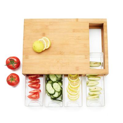 China Viable Custom Laser Logo Chopping Removable Drawer Bamboo Cutting Board with 4 Storage for sale