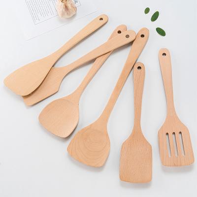 China Japanese Nonstick Cooking Spatula Home Wooden Spoon Tableware Sustainable Natural Unpainted Shovel Beech for sale