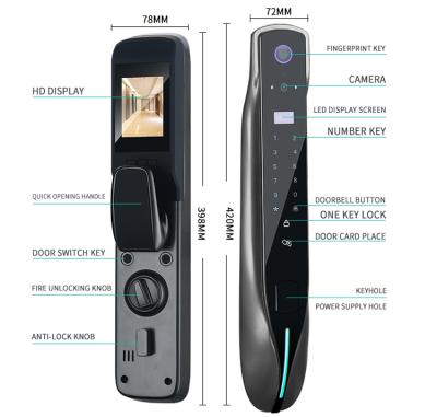 China High Strength Zinc Alloy Smart Door Lock Fingerprint Digital Wifi Lock Connected Camera Monitor Send Photo To Mobile for sale