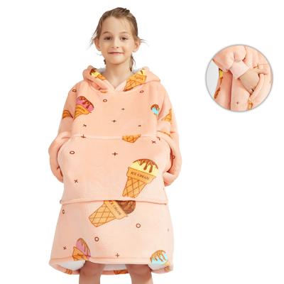 China Oversized Kids Wearable Hooded Fleece Hoodie Blanket Sherpa Hoodie Blanket for Kids for sale