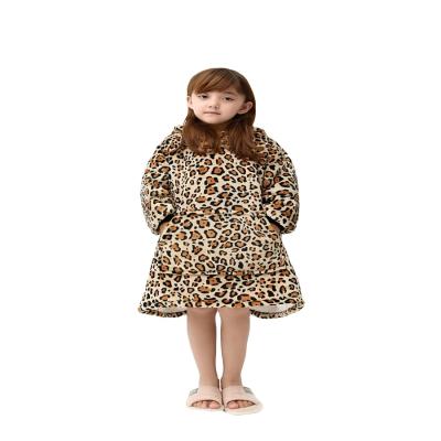 China Hot-selling Wearable Children's Hoodie Leopard Print Children's Comfort Blanket Covering Hoodie For Kids for sale