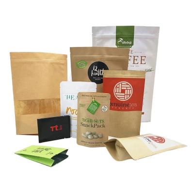 China 500pcs Moisture Proof Custom Printing To Start Stand Up Pouch Brown Kraft Paper Bag Rice Paper Stand Up Pouches With Window for sale