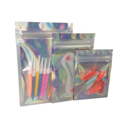 China 500pcs Moisture-Proof Custom Printing To Start Clear Holographic Gift Holographic Plastic Bag Lock Zipper Bag for sale