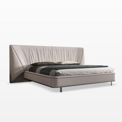 China Grey Genuine Leather King Size Bed SS Leg Solid Wood Frame Bed for sale