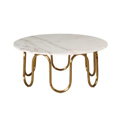 China Satin White Marble Top Coffee Table Gold Stainless Steel Central Coffee Table for sale