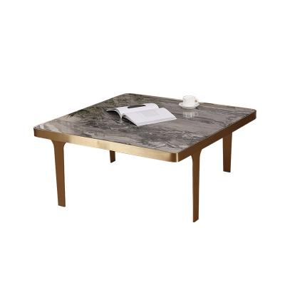 China Square Stainless Steel Central Coffee Table Satin Finish Marble Top Tea Table for sale