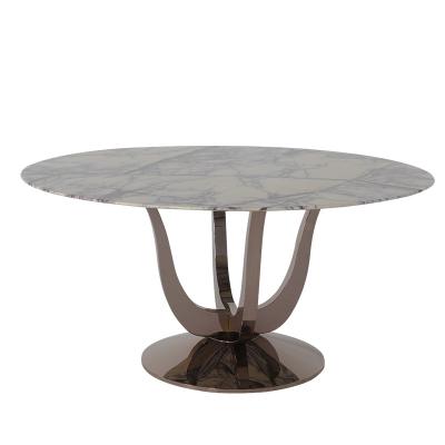 China Shiny Marble Top Pedestal Table Rose Gold Base Round Table Marble Top for sale