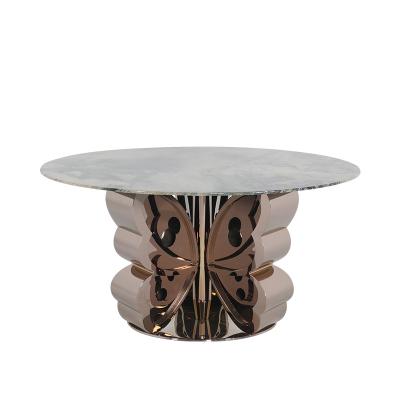 China Butterfly Base Marble Top Tulip Table Grey Round Marble Dining Table For 4 for sale