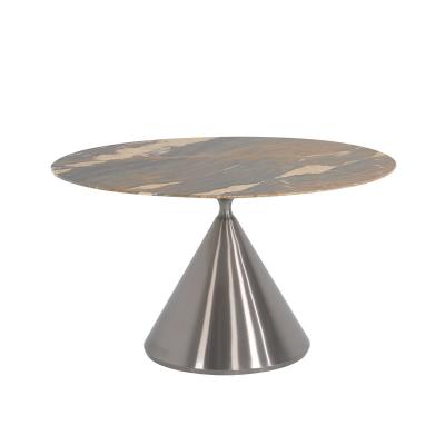 China Matte Brown Gold Base Marble Dining Table With Stainless Steel Legs for sale