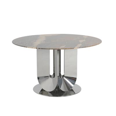 China Sleek Steel Marble Top Dining Table With Gold Legs Dia 1500*750mm for sale