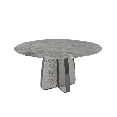 China Matte Grey Marble And Metal Dining Table Satin Finish Customized for sale