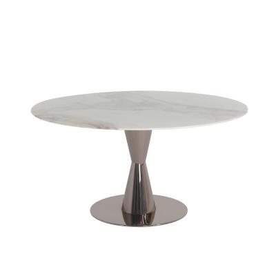 China Stainless Marble Stone Dining Table Rose Gold Marble Top Dining Set for sale