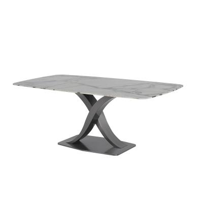 China Iron Base Rectangle Dining Table Marble And Stainless Steel Dining Table for sale