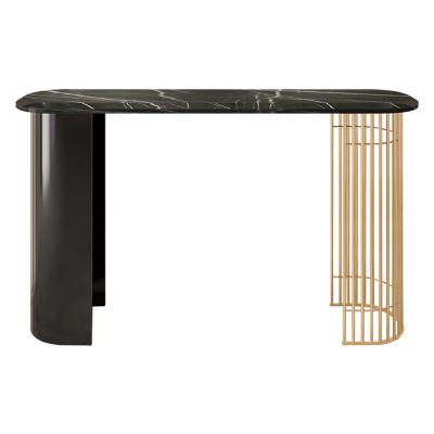 China Iron And Stainless Steel Black Console Table With Marble Top for sale