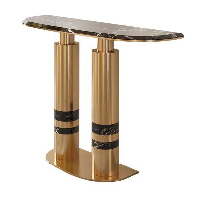 China Brass Gold Entrance Console Table Marble Top Stainless Steel Console Table for sale