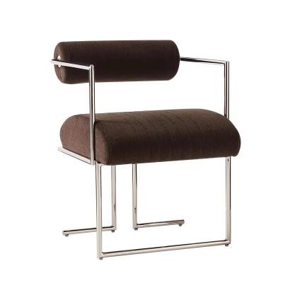 China Stainless Steel Upholstered Dining Armchair Brown Metal Frame Dining Chairs for sale