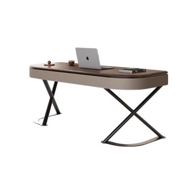 China Office Antique Oak Writing Table Rectangle Wood Desk With Stainless Steel Leg for sale