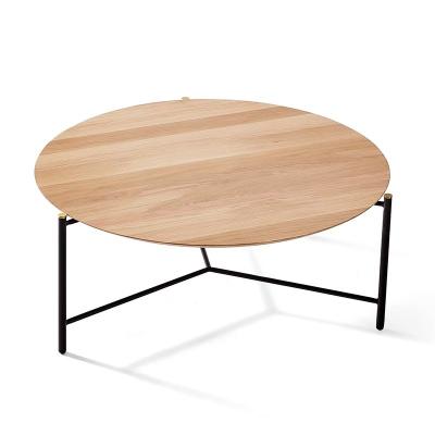 China Hotel Round Center Coffee Table Oak Top Coffee Table With Iron Legs for sale